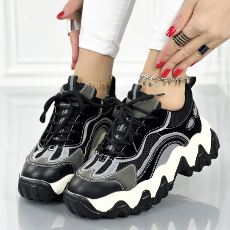 Pantofi Sport Dama cu Platforma Negri din Piele Ecologica Valery