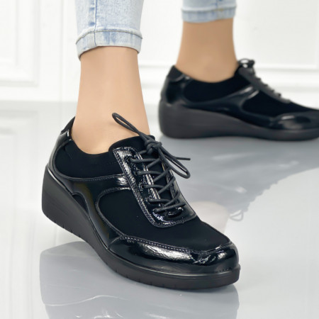 Pantofi Casual Dama cu Platforma Negri din Piele Ecologica Barivos