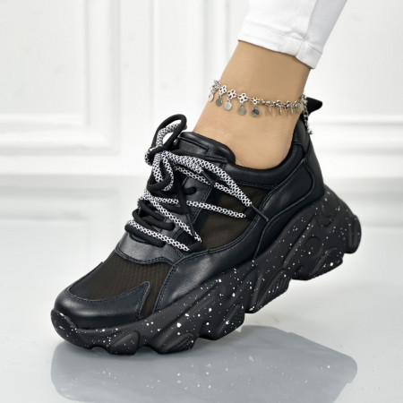 Pantofi Sport Dama Negri din Piele Ecologica Davos