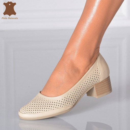 Pantofi Cu Toc Piele Naturala Sharon Bej- Need 4 Shoes