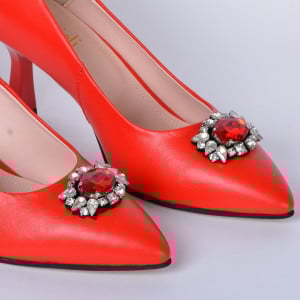 Pantofi Cu Toc Piele Naturala Bianca Rosii- Need 4 Shoes