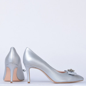 Pantofi Cu Toc Piele Naturala Enyra Argintii- Need 4 Shoes