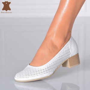Pantofi Cu Toc Piele Naturala Sharon Albi- Need 4 Shoes
