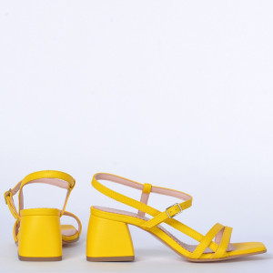 Sandale cu toc Piele Naturala Amna Galbene- Need 4 Shoes