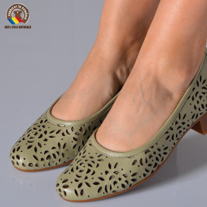Pantofi Cu Toc Piele Naturala Aretha Olive-Need 4 Shoes