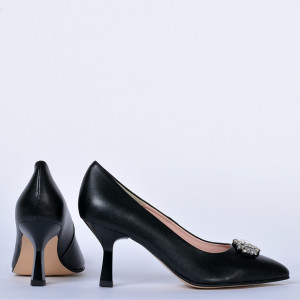 Pantofi Cu Toc Piele Naturala Bianca Negri- Need 4 Shoes