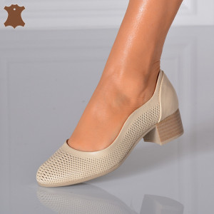 Pantofi Cu Toc Piele Naturala Carmen 2 Bej- Need 4 Shoes