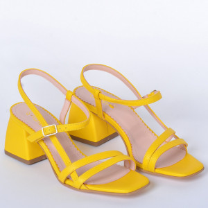 Sandale cu toc Piele Naturala Amna Galbene- Need 4 Shoes