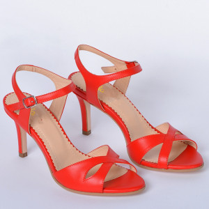 Sandale cu toc Piele Naturala Mariela Rosii- Need 4 Shoes