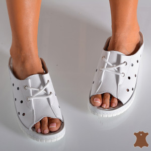 Papuci Medicinali Piele Naturala Soraia Albi- Need 4 Shoes