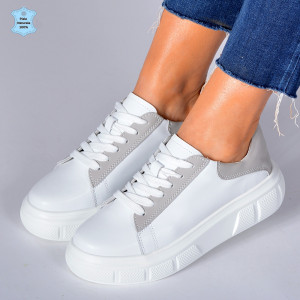 Adidasi Dama Piele Naturala Star Alb/Gri- Need 4 Shoes