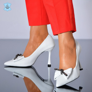 Pantofi Cu Toc Piele Naturala Anastasia Albi- Need 4 Shoes