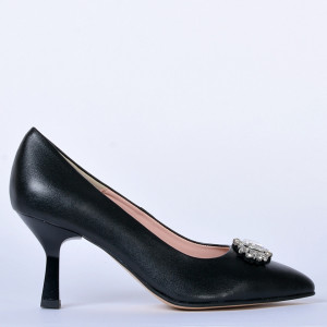 Pantofi Cu Toc Piele Naturala Bianca Negri- Need 4 Shoes