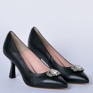 Pantofi Cu Toc Piele Naturala Bianca Negri- Need 4 Shoes