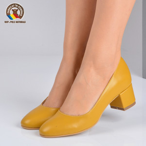 Pantofi Cu Toc Piele Naturala Delia Galbeni- Need 4 Shoes