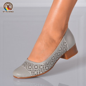 Pantofi Cu Toc Piele Naturala Minola Gri -Need 4 Shoes