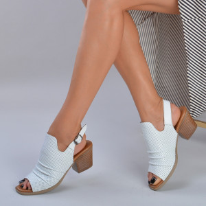 Sandale Cu Toc Piele Naturala Hector Albe - Need 4 Shoes