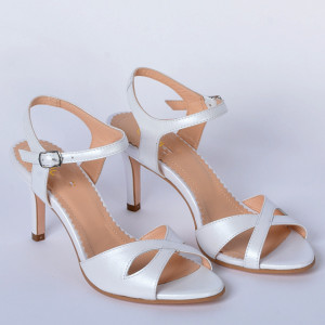 Sandale cu toc Piele Naturala Mariela Albe- Need 4 Shoes