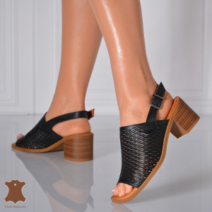 Sandale Cu Toc Piele Naturala Naomi Negre- Need 4 Shoes