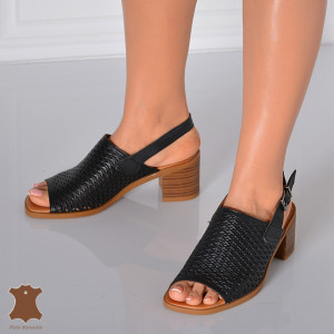 Sandale Cu Toc Piele Naturala Naomi Negre- Need 4 Shoes