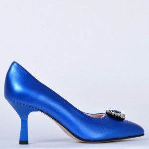 Pantofi Cu Toc Piele Naturala Bianca Albastri- Need 4 Shoes