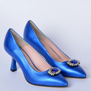 Pantofi Cu Toc Piele Naturala Bianca Albastri- Need 4 Shoes