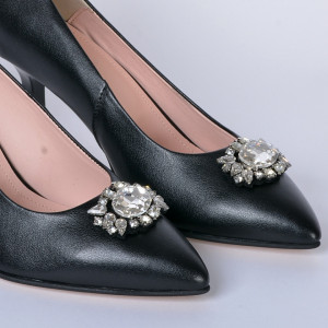 Pantofi Cu Toc Piele Naturala Bianca Negri- Need 4 Shoes