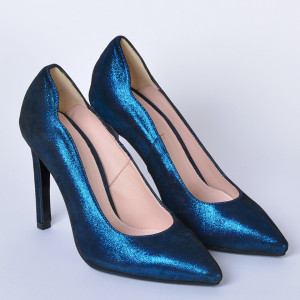Pantofi Cu Toc Piele Naturala Estell Albastri- Need 4 Shoes
