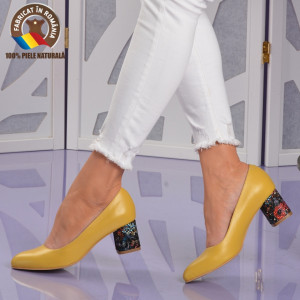 Pantofi Cu Toc Piele Naturala Komi Mustar - Need 4 Shoes