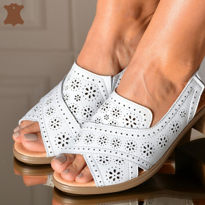 Sandale Cu Toc Piele Naturala Anayda Albe- Need 4 Shoes