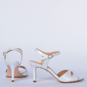 Sandale cu toc Piele Naturala Mariela Albe- Need 4 Shoes