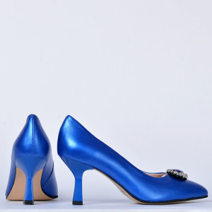 Pantofi Cu Toc Piele Naturala Bianca Albastri- Need 4 Shoes