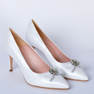 Pantofi Cu Toc Piele Naturala Enyra Albi- Need 4 Shoes
