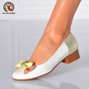 Pantofi Cu Toc Piele Naturala Minola 2 Albi-Need 4 Shoes