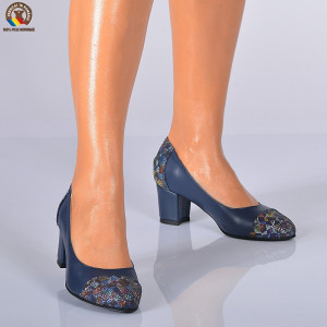 Pantofi Cu Toc Piele Naturala Mura Navy