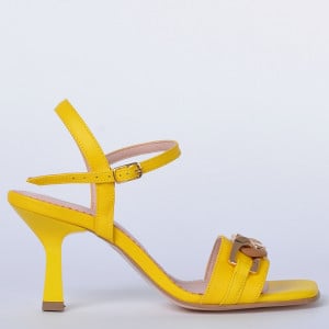 Sandale cu toc Piele Naturala Sibel Galbene- Need 4 Shoes