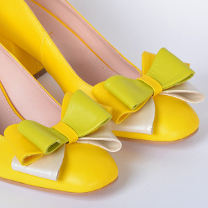 Pantofi Cu Toc Piele Naturala Arabella Galbeni- Need 4 Shoes