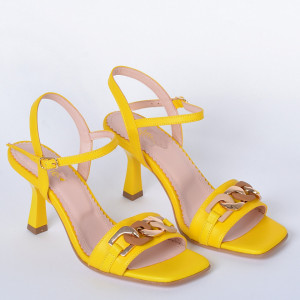 Sandale cu toc Piele Naturala Sibel Galbene- Need 4 Shoes