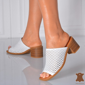 Papuci Dama Piele Naturala Pamela Albi- Need 4 Shoes