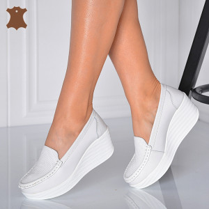 Pantofi Dama Piele Naturala Arien  Albi- Need 4 Shoes