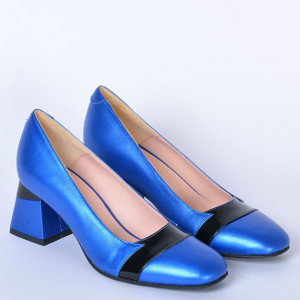 Pantofi Cu Toc Piele Naturala Davina Albastri- Need 4 Shoes