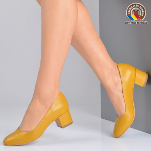 Pantofi Cu Toc Piele Naturala Delia Galbeni- Need 4 Shoes