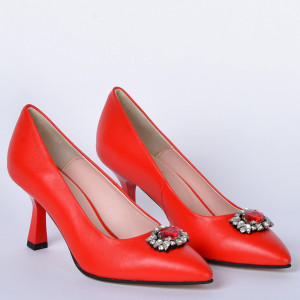 Pantofi Cu Toc Piele Naturala Bianca Rosii- Need 4 Shoes
