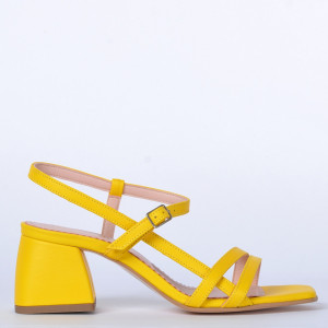 Sandale cu toc Piele Naturala Amna Galbene- Need 4 Shoes