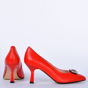 Pantofi Cu Toc Piele Naturala Bianca Rosii- Need 4 Shoes