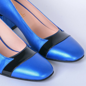 Pantofi Cu Toc Piele Naturala Davina Albastri- Need 4 Shoes