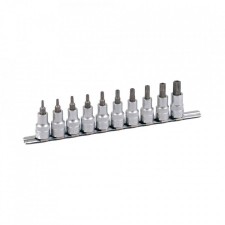 Set de chei tubulare bit TX cu orificiu 1/2" PROJAHN, TX15-TX60 suport sina 10 buc/set