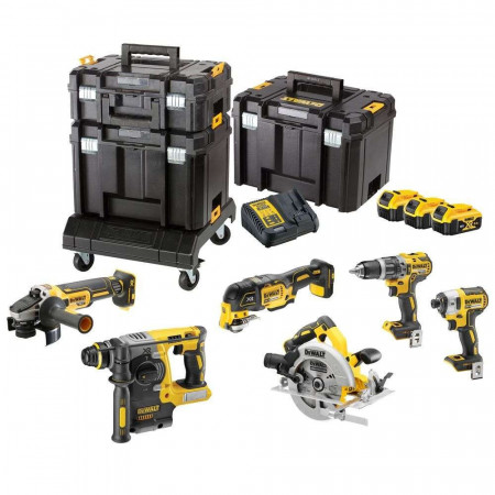Dewalt DCK685P3T– Set 6 scule Dewalt DCD796 + DCF887 + DCG405 + DCH273 + DCS355 + DCS570, 3 acumulatori Li-Ion XR 18V 5Ah, incarcator multivoltaj si geanta TSTAK