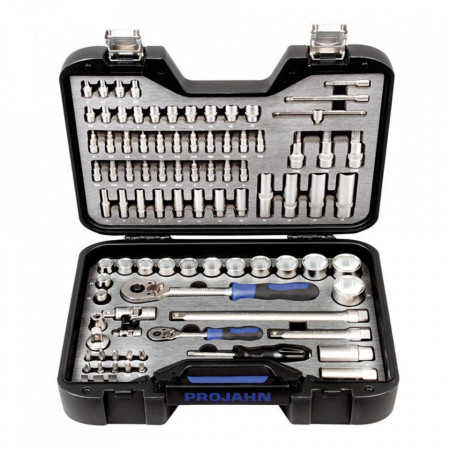Trusa de chei tubulare industriale 1/4"+1/2" PROJAHN, 3.5-32 mm, 91 componente/set, garantie 25 ani