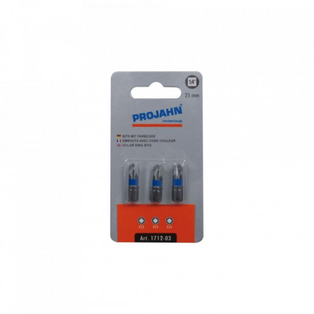 Set de biti colorati PZ 1 Pozidriv (in cruce) PROJAHN 1/4" 3 buc/set